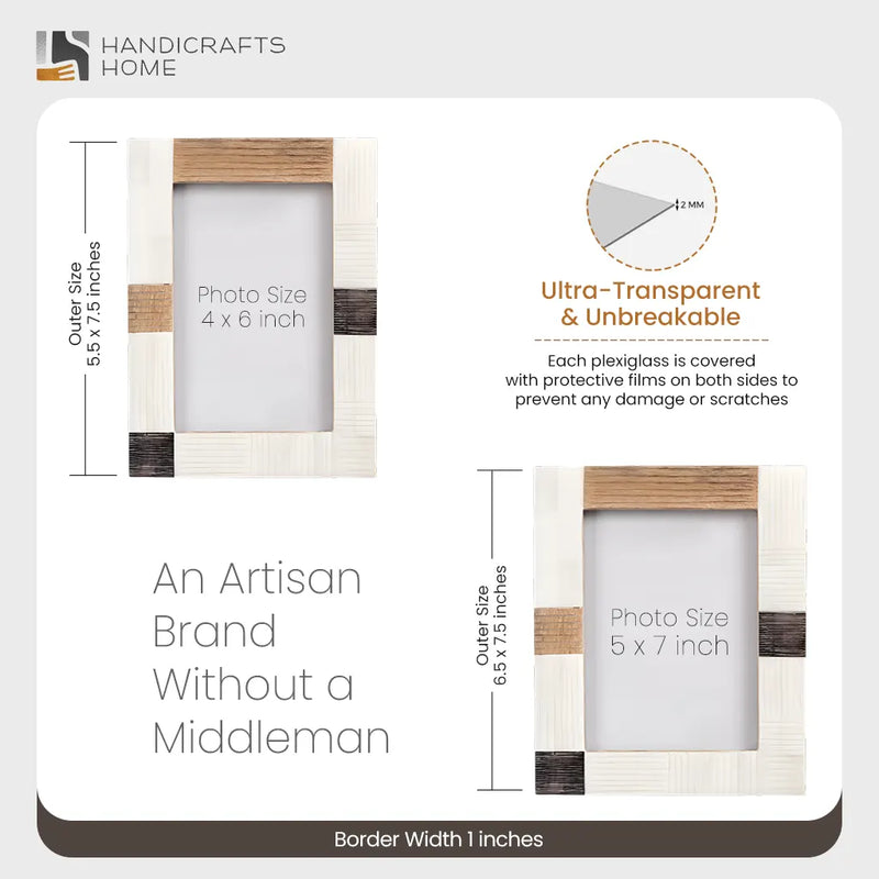 Size Chart for Picture Frame Neutral Patchwork Collection Horn, Bone & Wood Multi-Tone – 4x6 & 5x7