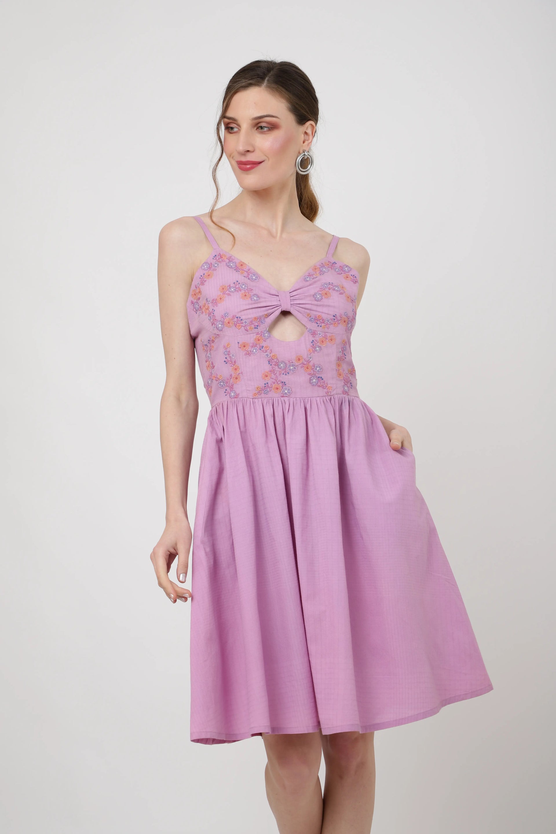 Placement Embroidered Corset Midi Dress with Sweet heart Neckline XS to 2XL