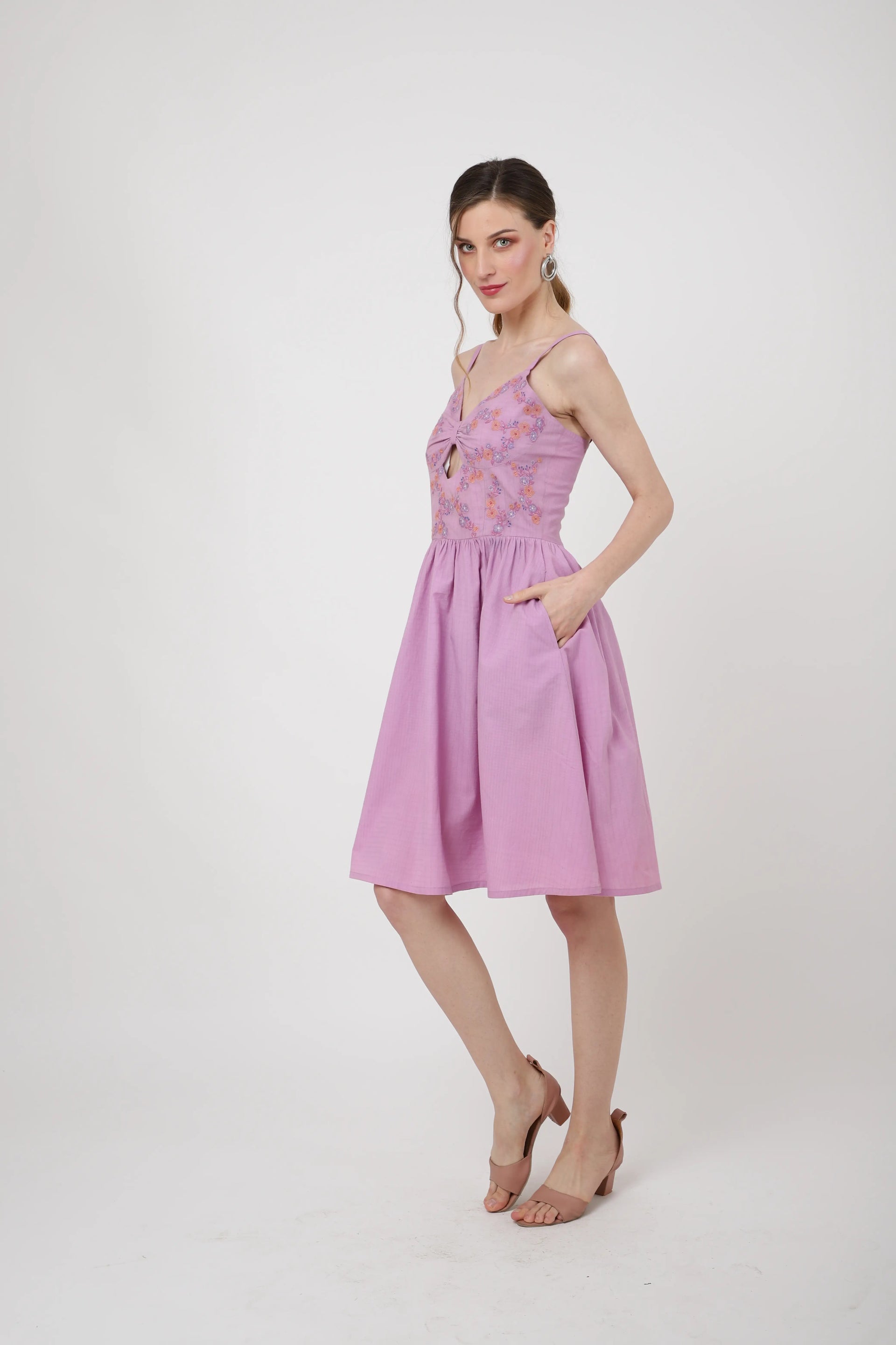 Placement Embroidered Corset Midi Dress with Sweet heart Neckline XS to 2XL