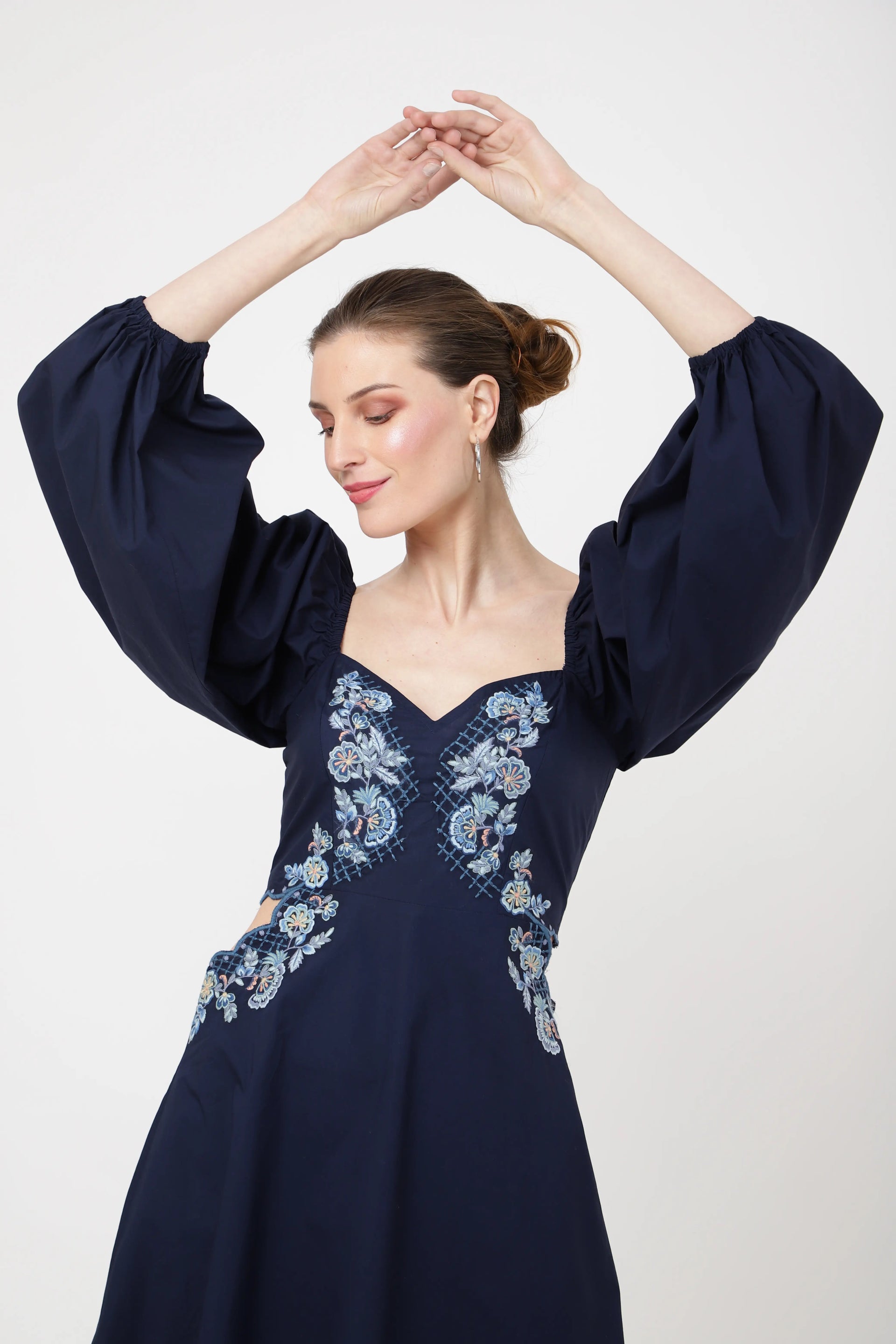 tonal embroidered midnight casual midi dress blue & Red s to xl
