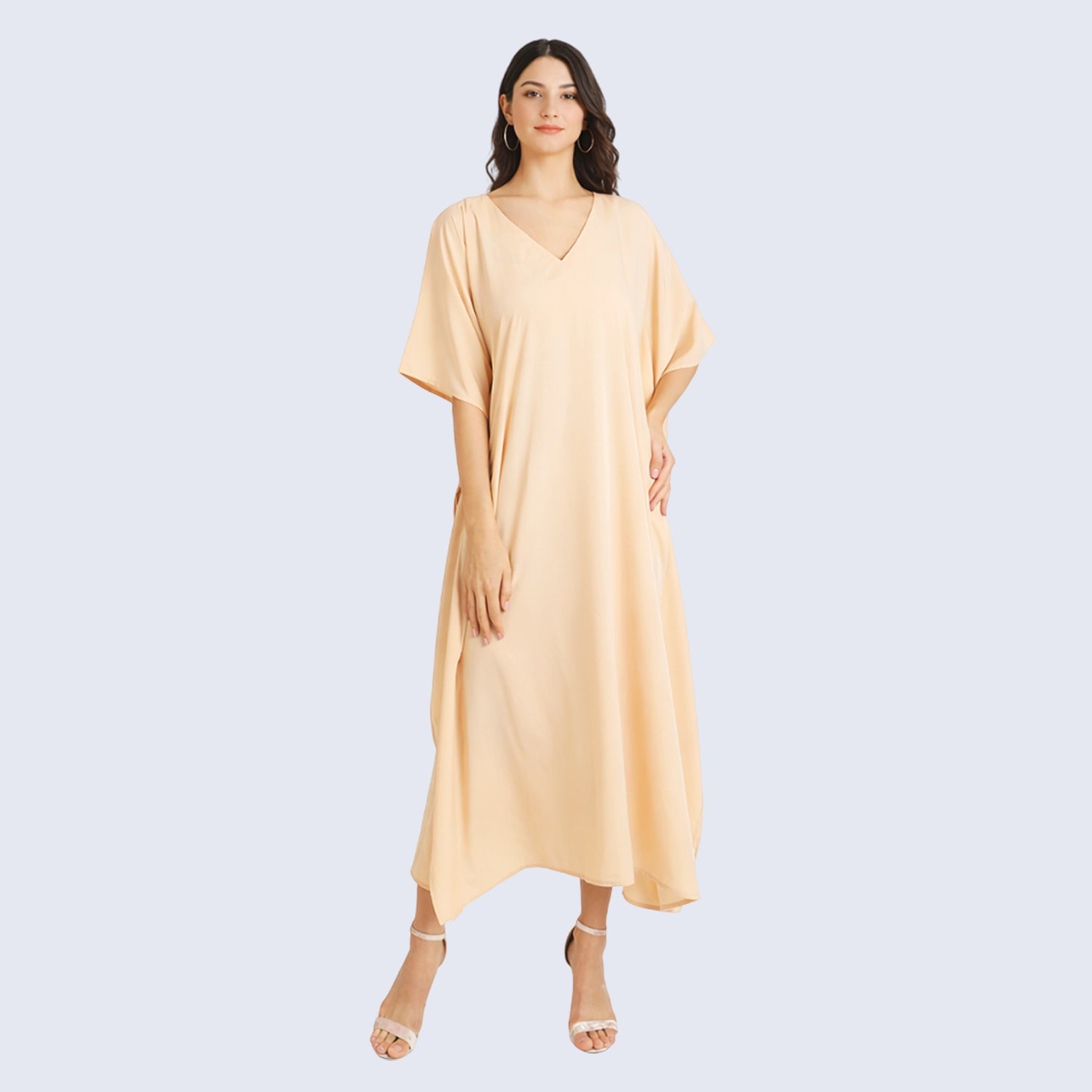 Women Long Kaftans Summer Holiday Caftan Dress, Beige, S-3XL