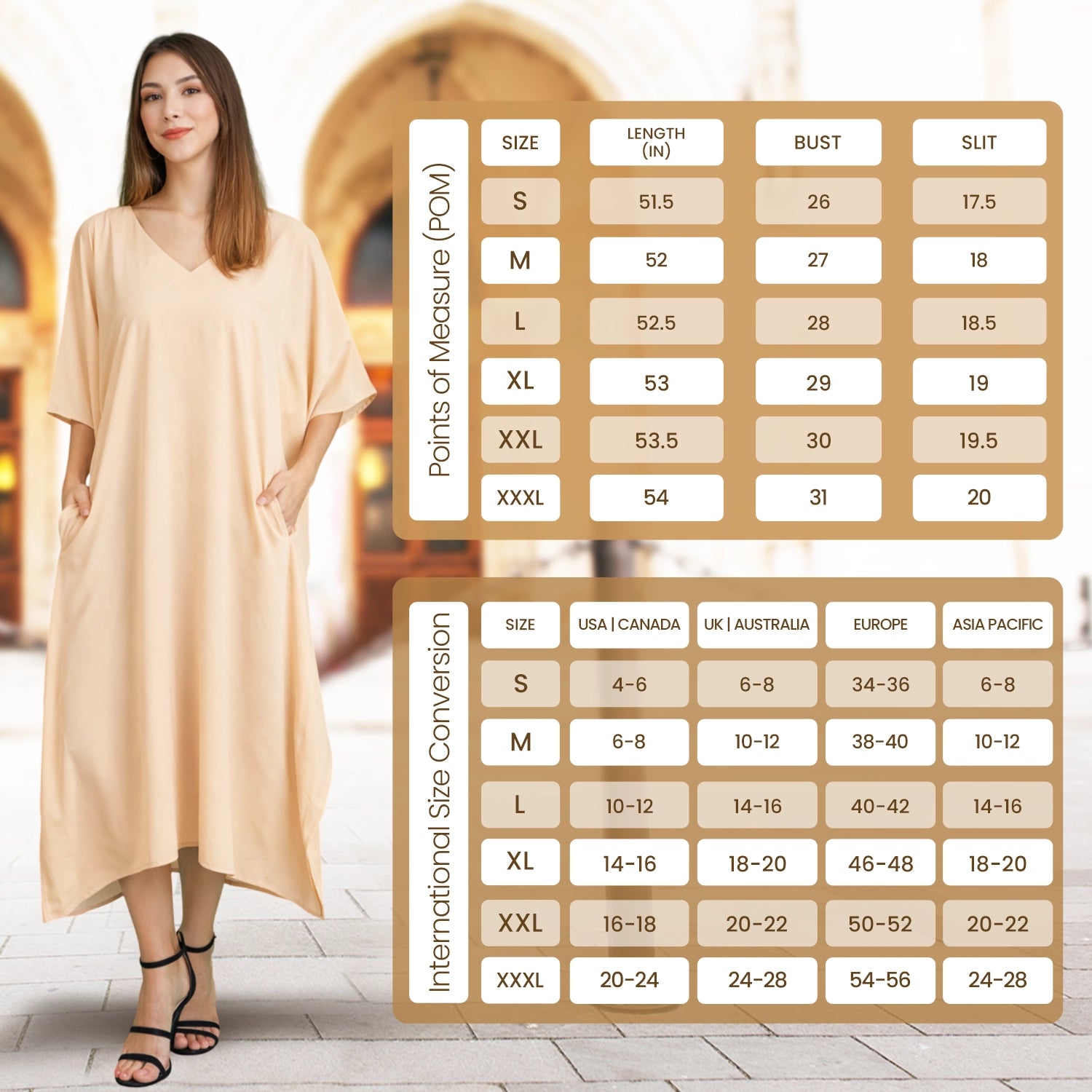 Women Long Kaftans Summer Holiday Caftan Dress, Beige, S-3XL