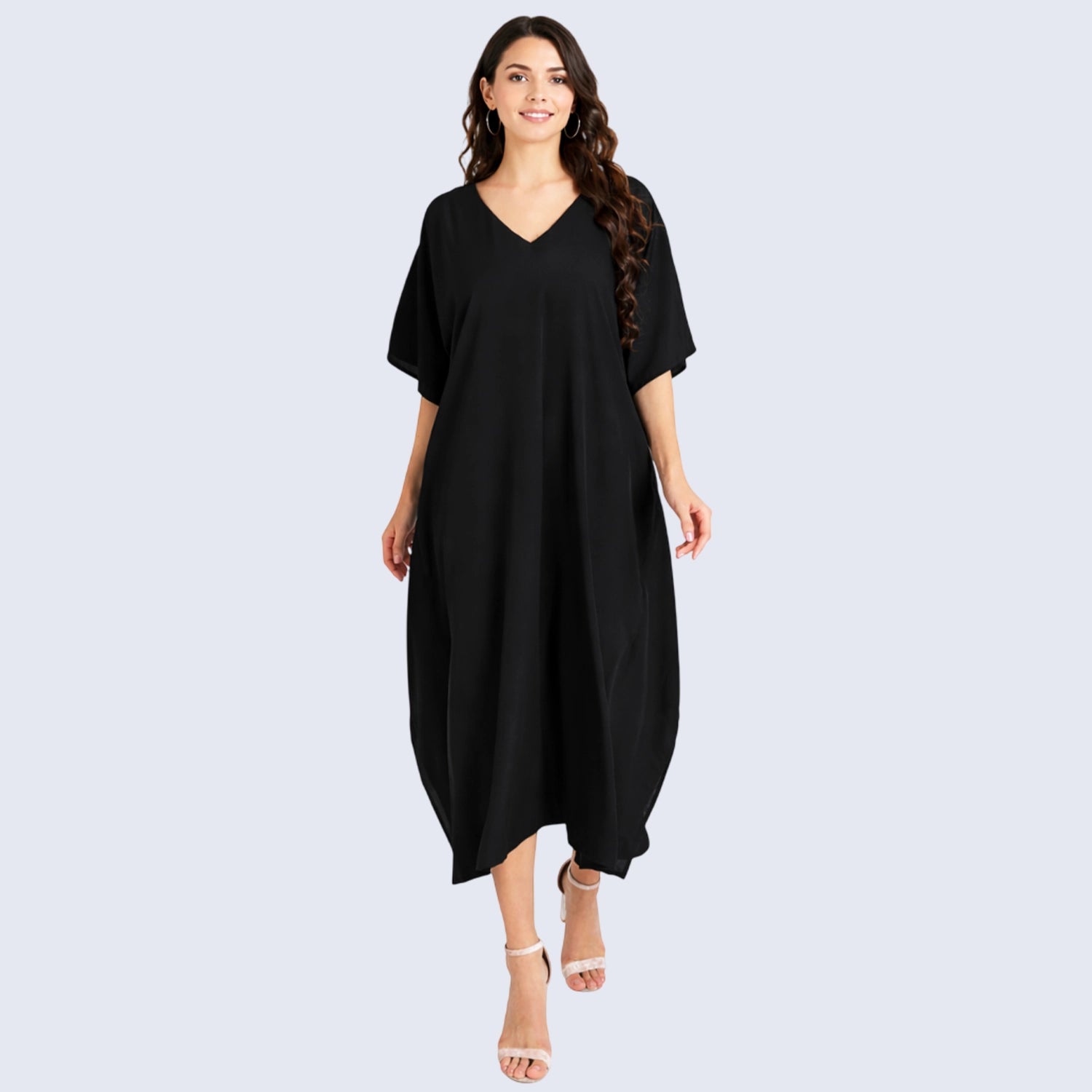 Women Long Kaftans Summer Holiday Caftan Dress, Black S-3XL