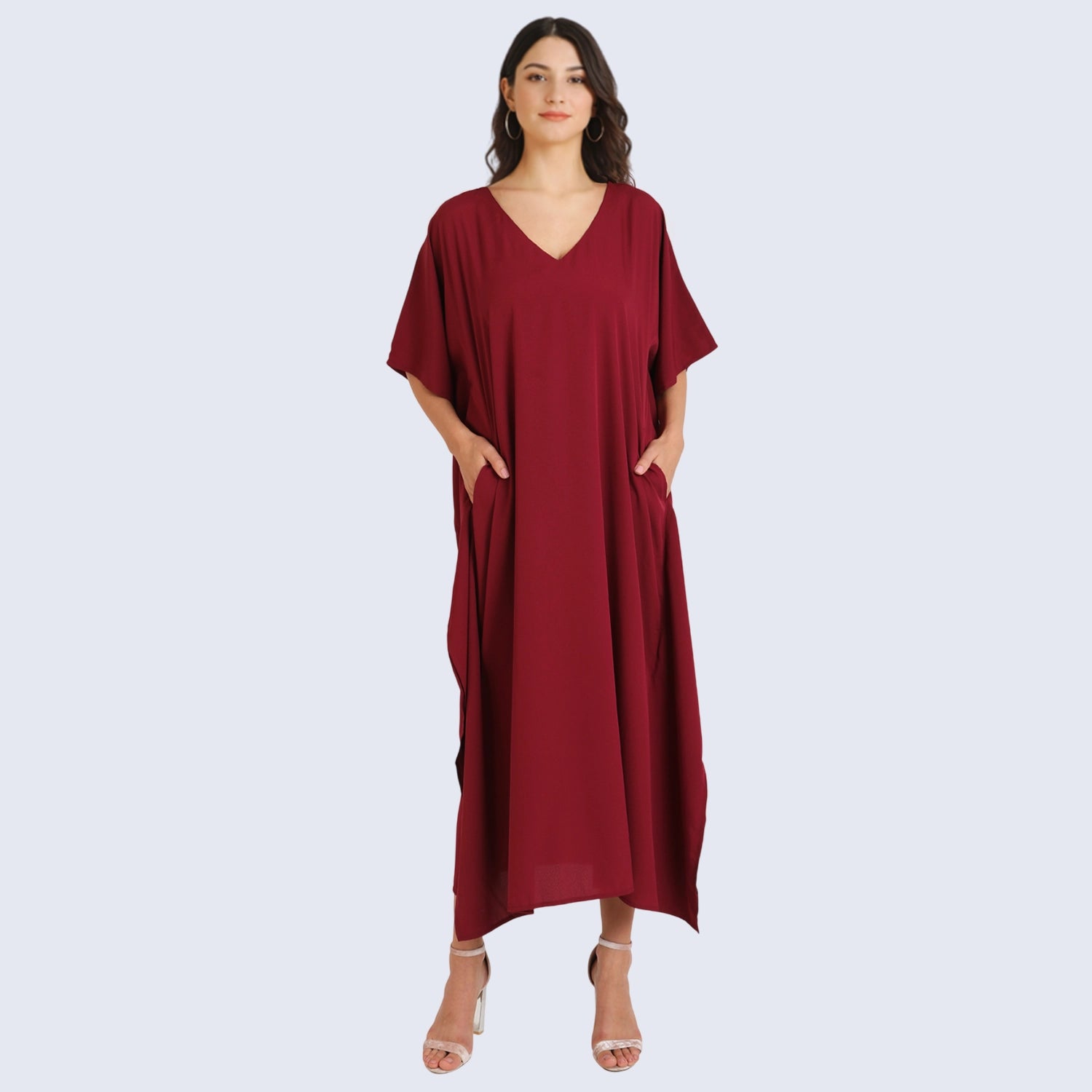 Women Long Kaftans Summer Holiday Caftan Dress, Burgundy S-3XL