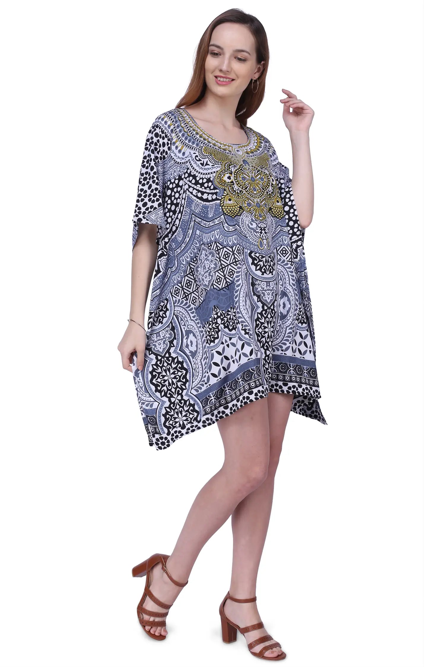 Women's Polyester Kaftan Cover Up | Ornamental Medallion Print
