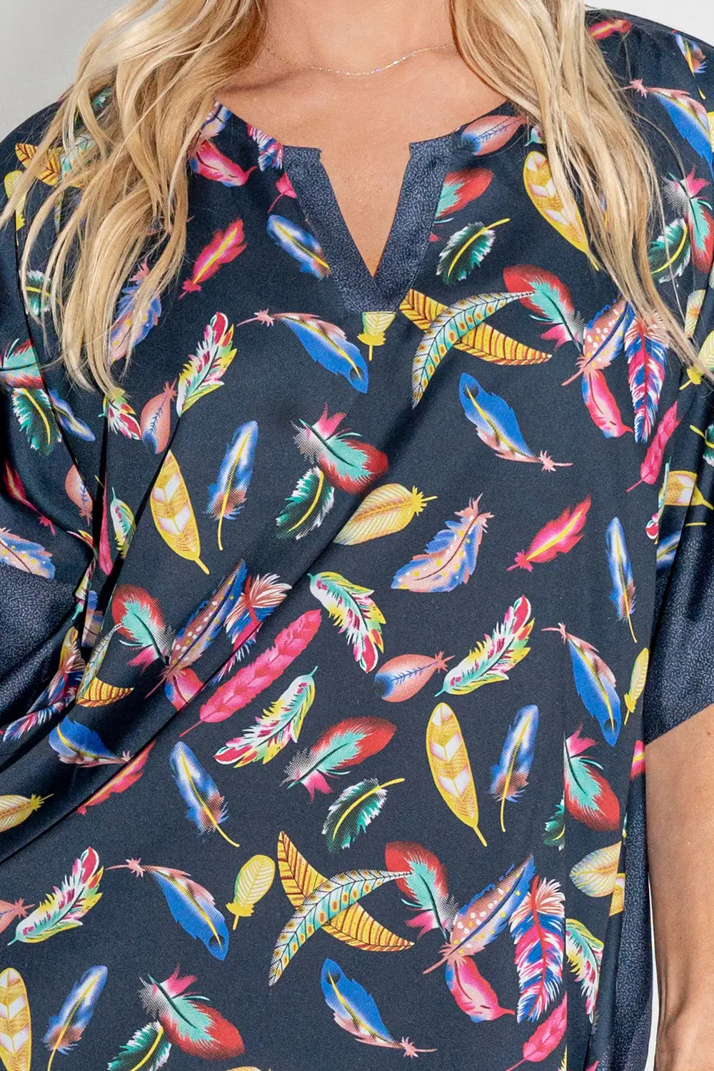 Leafy Print Polyester Kaftan Dress with Pockets & Side Slits