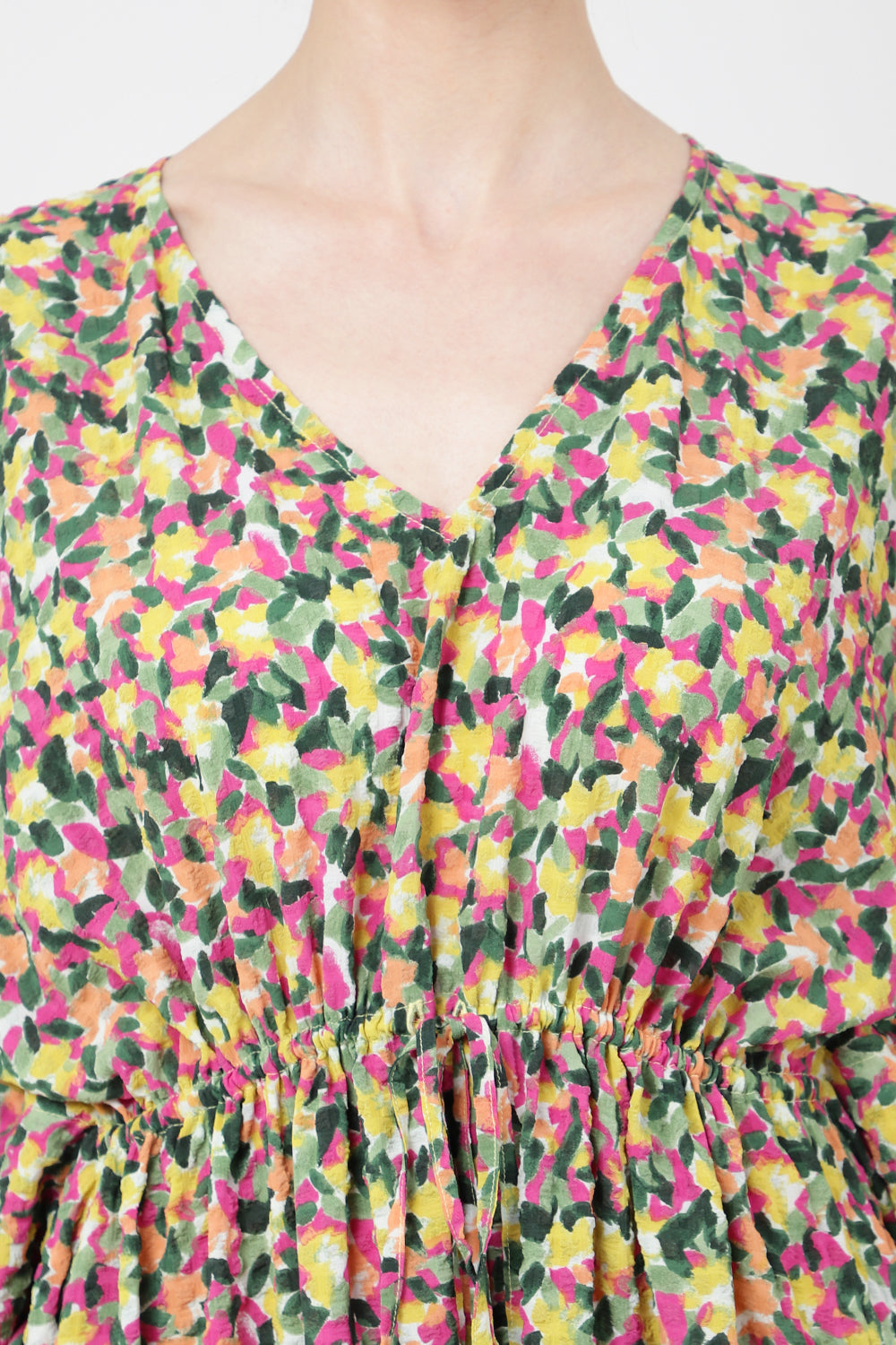 drawcord at the waist and v shaped neckline kaftan dress motley green s to 3xl