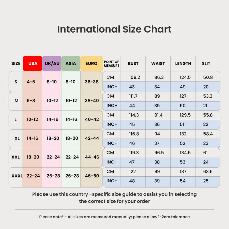 Size Chart for Abstract Poly Crepe Kaftan Dress with Pockets – Midi/Maxi Resort Style