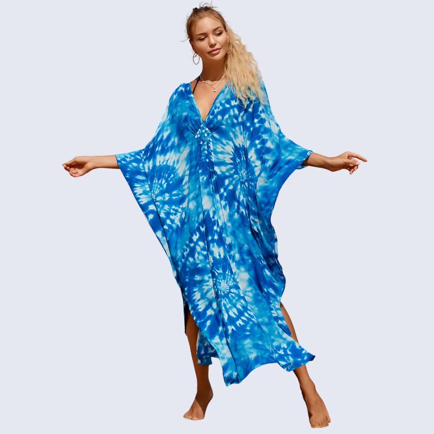 kaftan summer dresses braided v-neck indigo s-3xl