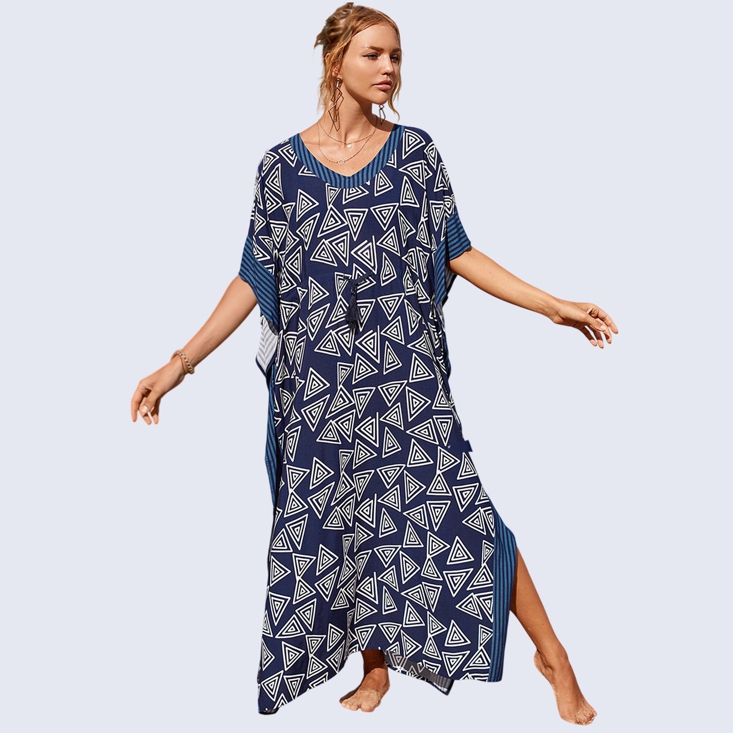 Geometric Print Resort Kaftan Dress Lounge One Size Caftan