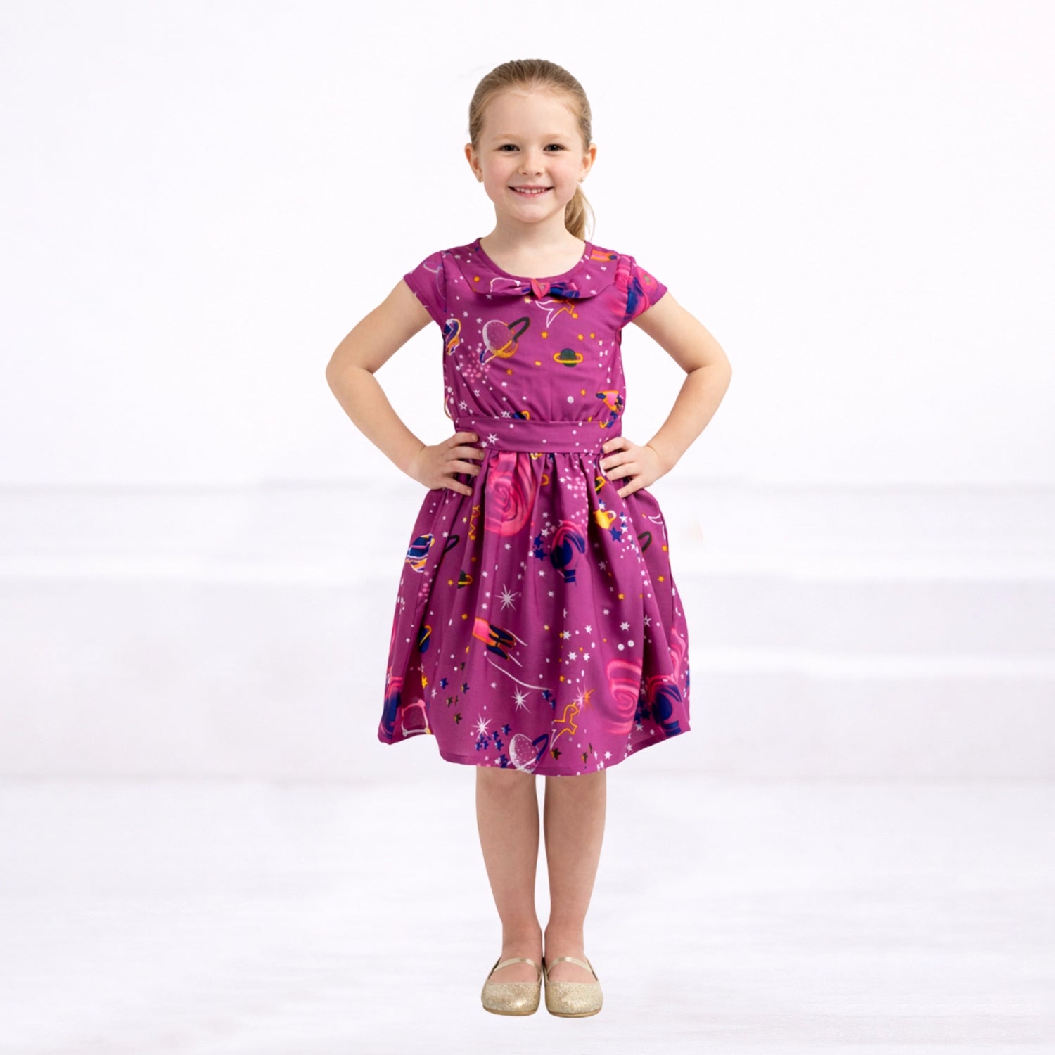 Girls Kids Vintage Style Peter Pan Collar Dresses Galaxy Print - Available in 3 Colors