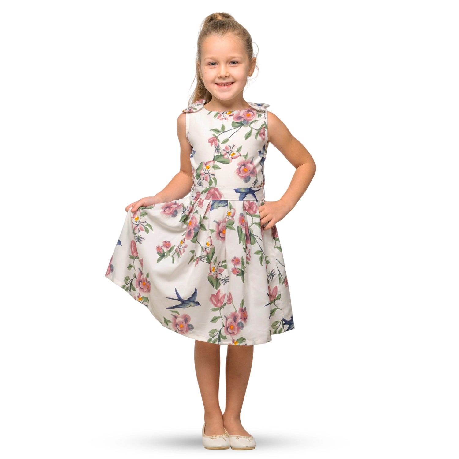 Girls Kids Vintage Style Shoulder Bow Dresses sizes from Floral Print - Available in 3 Colors
