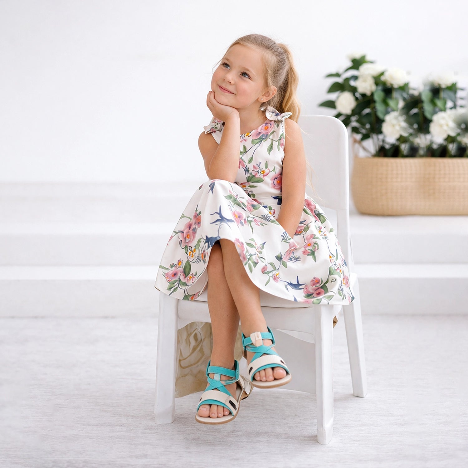 Girls Kids Vintage Style Shoulder Bow Dresses sizes from Floral Print - Available in 3 Colors
