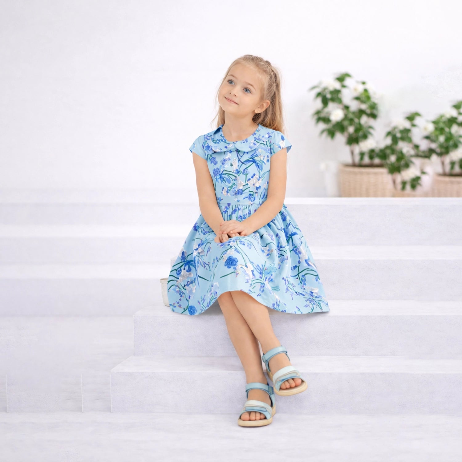 Girls Kids Vintage Style Collared Button down Dresses Bird Print - Available in 3 Colors
