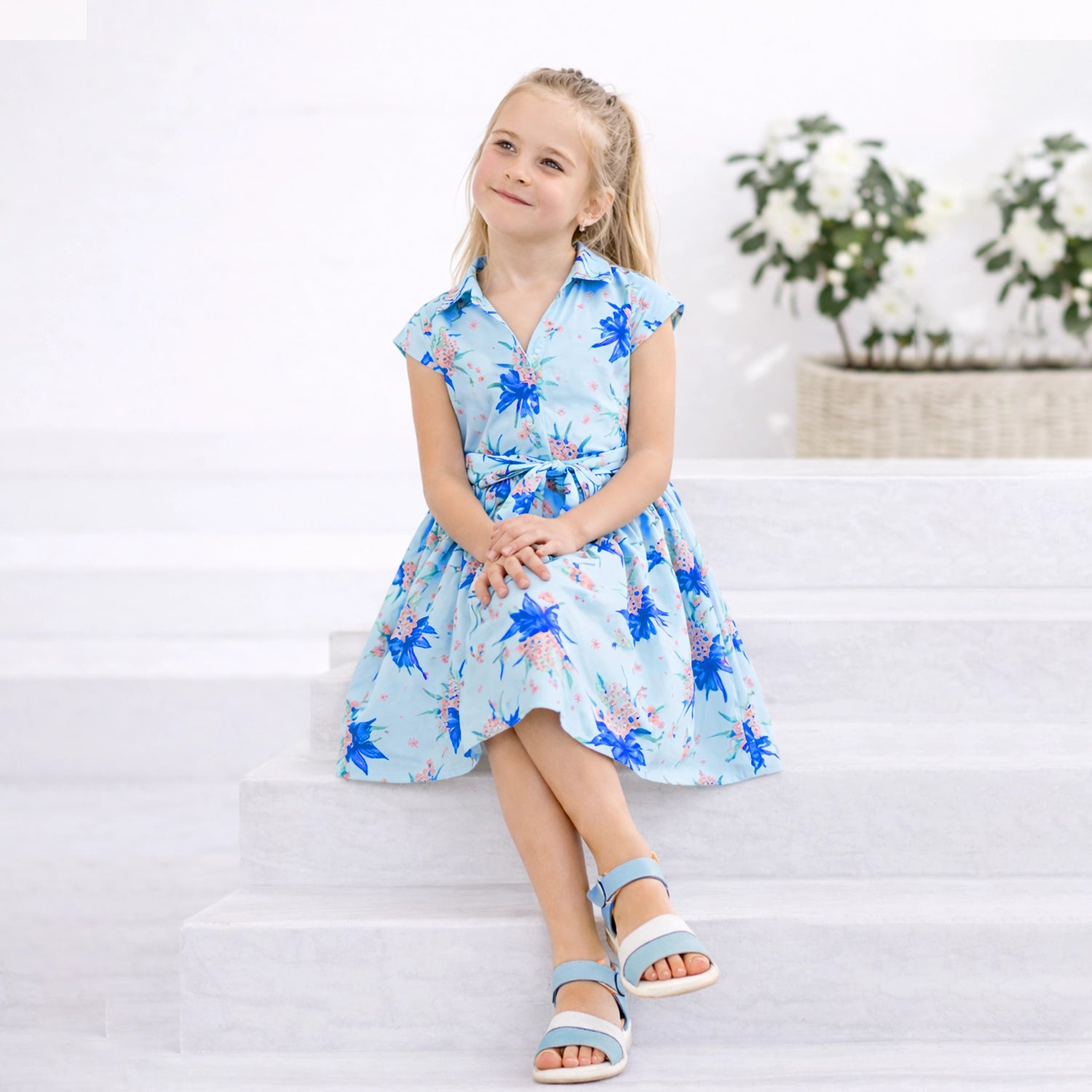 Girls Kids Vintage Style Collared Button down Dresses Butterfly Print - Available in 3 Colors