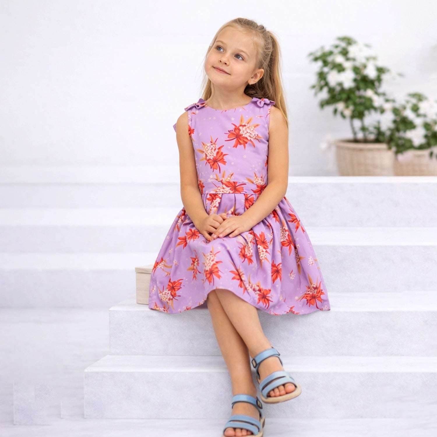 Girls Kids Vintage Style Shoulder Bow Dresses sizes from Butterfly Print - Available in 3 Colors