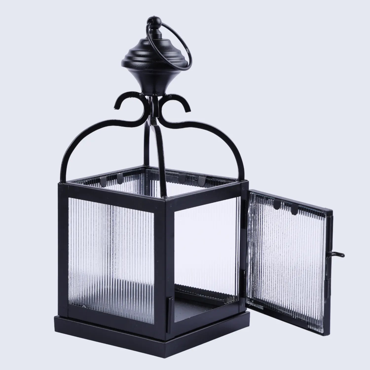 metal ribbed glass dome lantern matte black