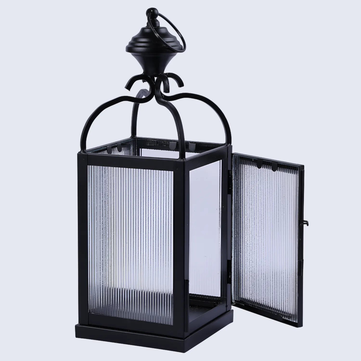 metal ribbed glass dome lantern matte black