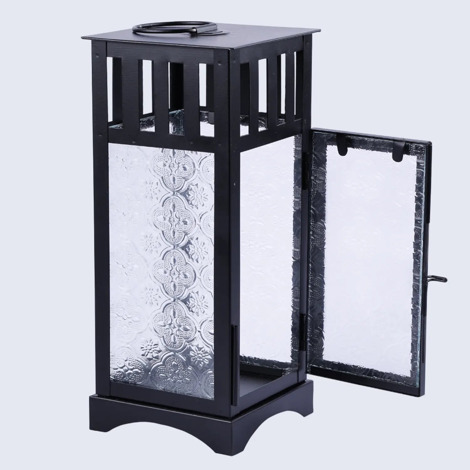 metal embossed glass vintage lantern matte black