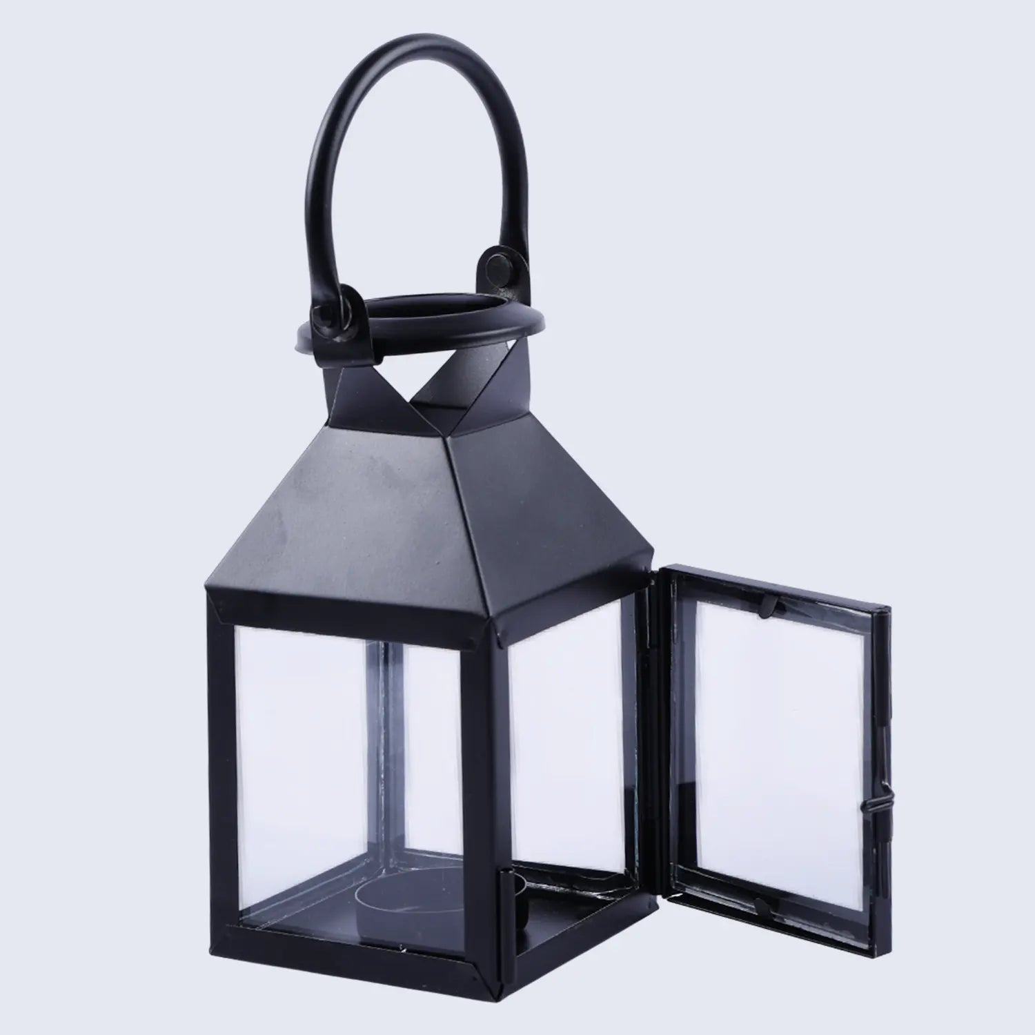 metal clear glass pyramid lantern matte black