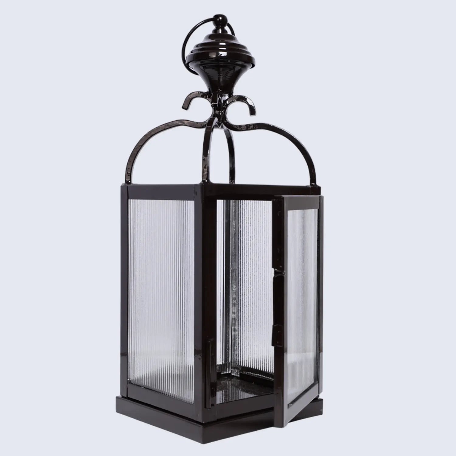 metal ribbed glass dome lantern glossy brown