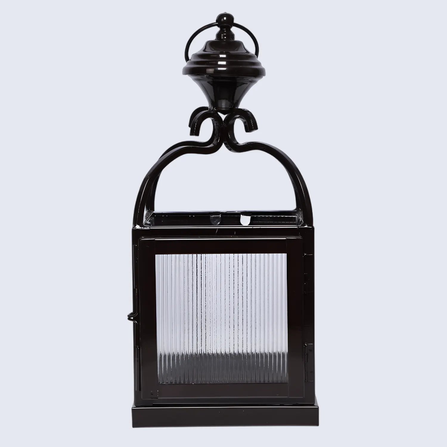 metal ribbed glass dome lantern glossy brown