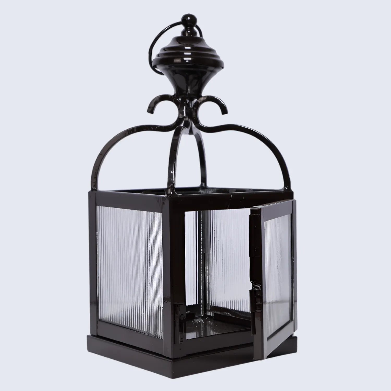 metal ribbed glass dome lantern glossy brown