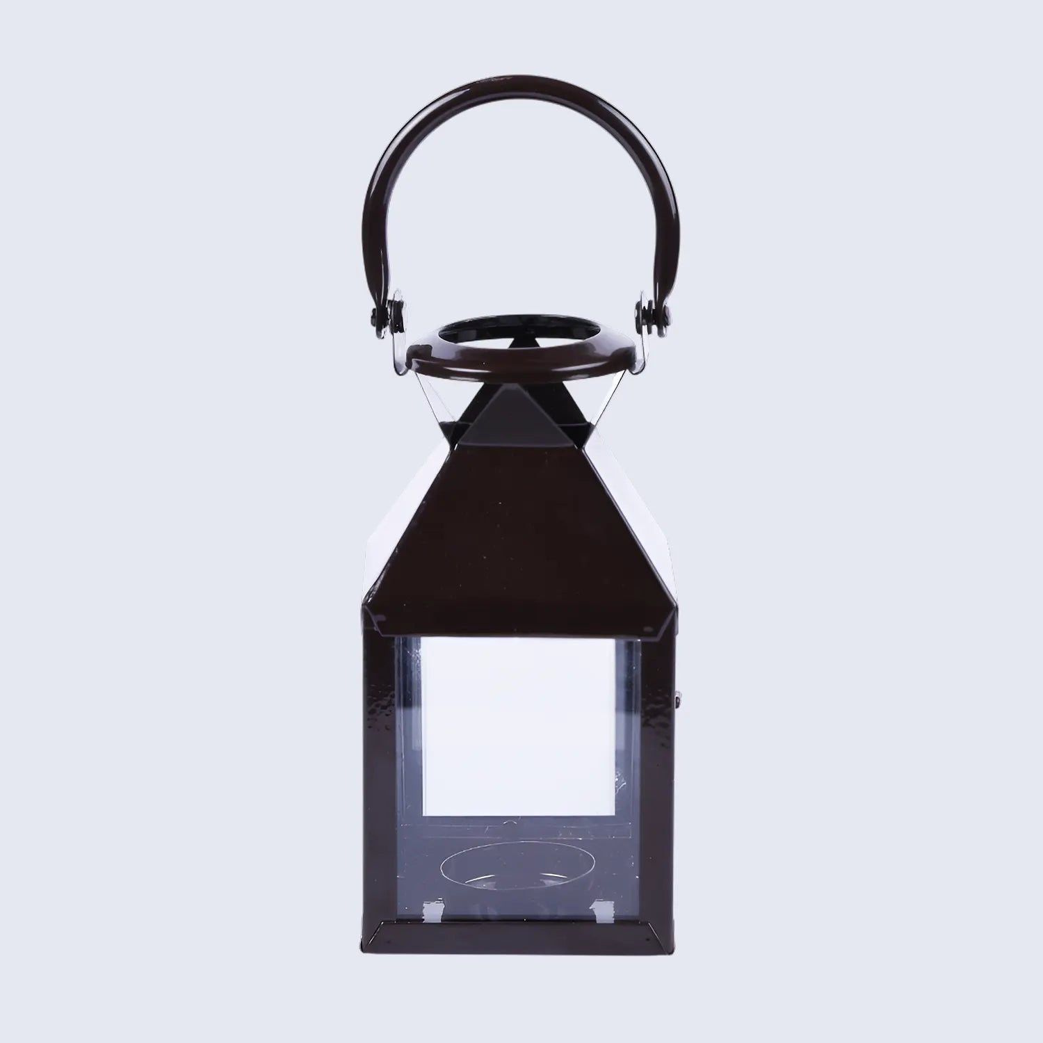 metal clear glass pyramid lantern glossy brown