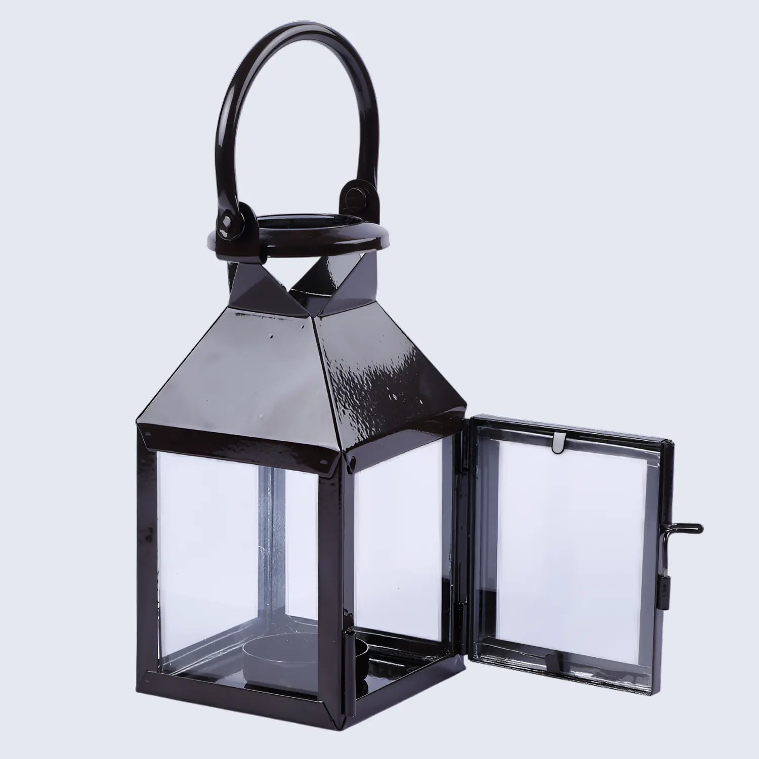 metal clear glass pyramid lantern glossy brown