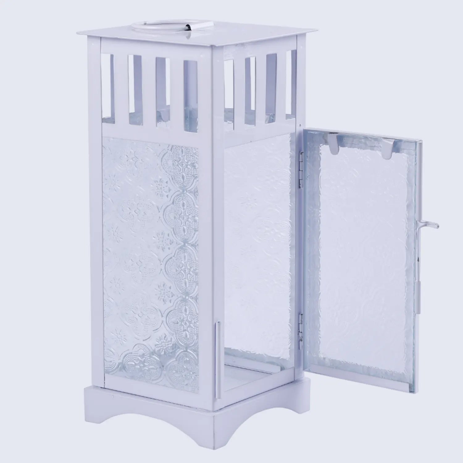 metal embossed glass vintage lantern antique white