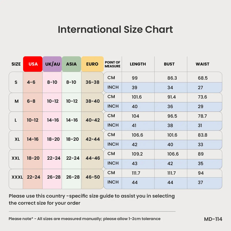 Size Chart for Placement Embroidered Corset Midi Dress with Sweet heart Neckline XS to 2XL