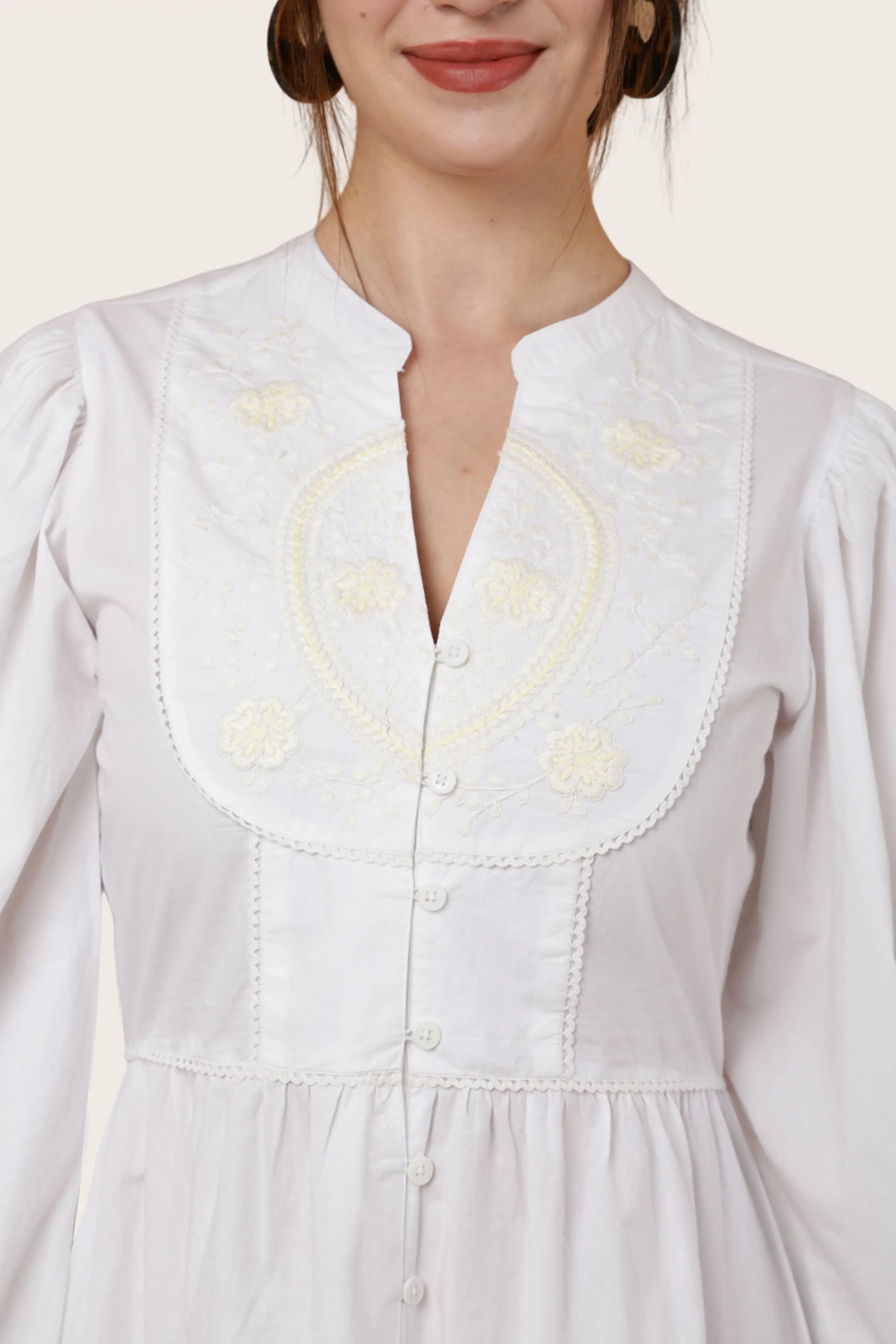 embroidered casual midi dress off white Available in s to 3xl