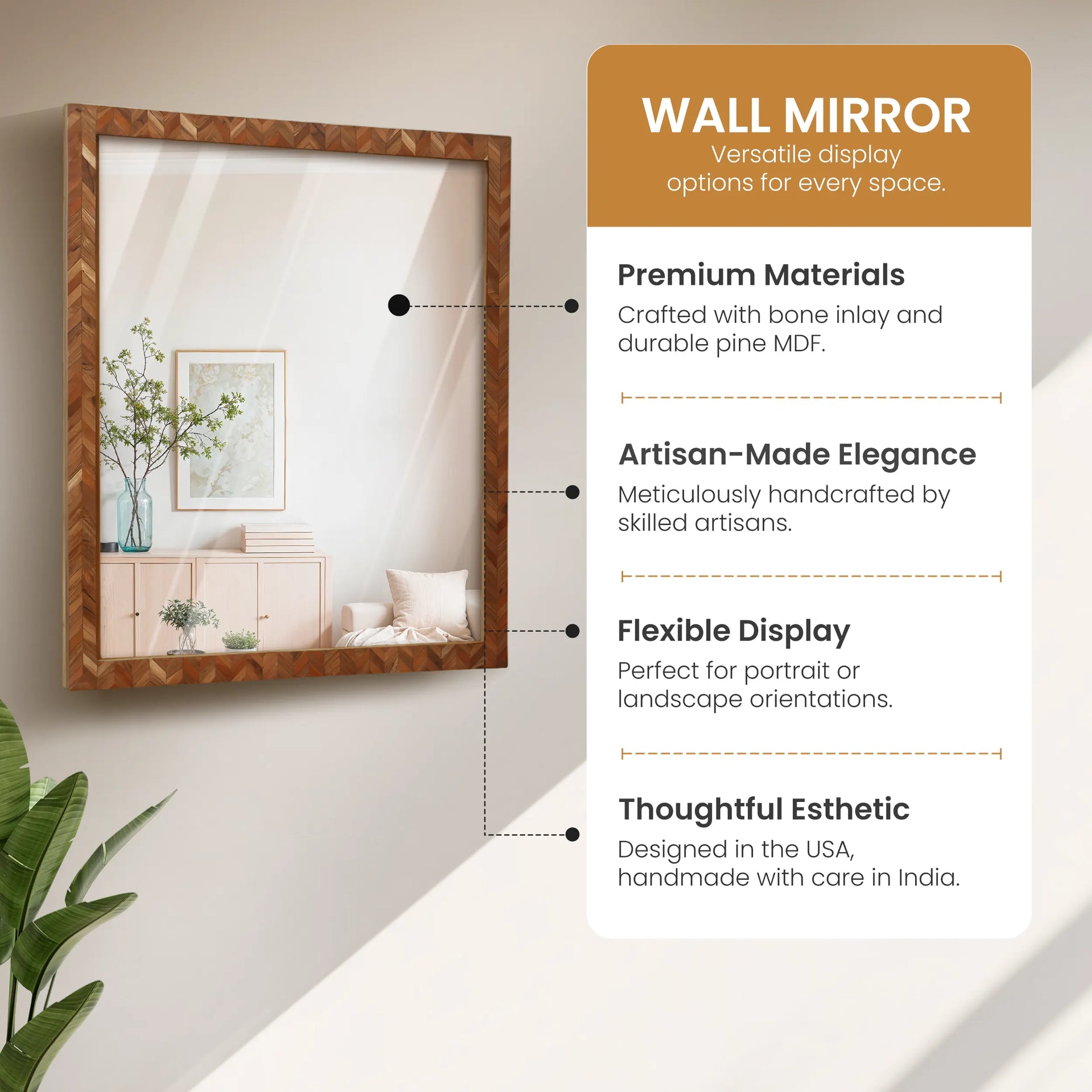 make to order wooden frame with herringbone pattern mirror bone inlay collection 20x24 inches