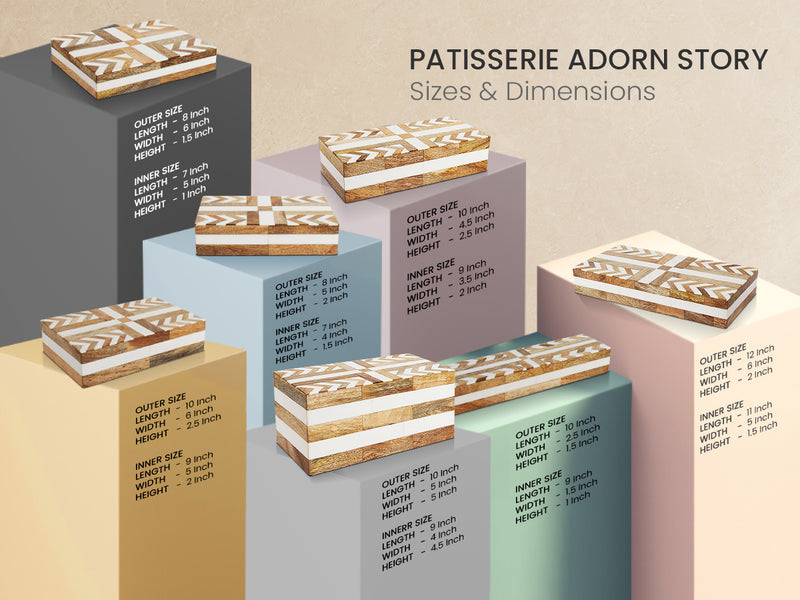Size Chart for Patisserie Adorn Resin & Wood Inlay Decorative Storage Box