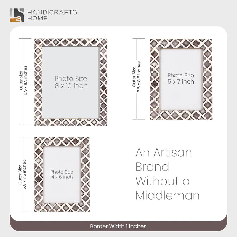 Size Chart for Picture Photo Frame Moor River Collection Mother of Pearl & Resin Inlay – 3 Sizes