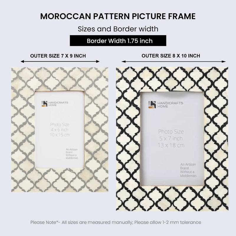 Size Chart for Picture Frames Moroccan Pattern Collection Bone Inlay Resin White Grey 4x6 5x7