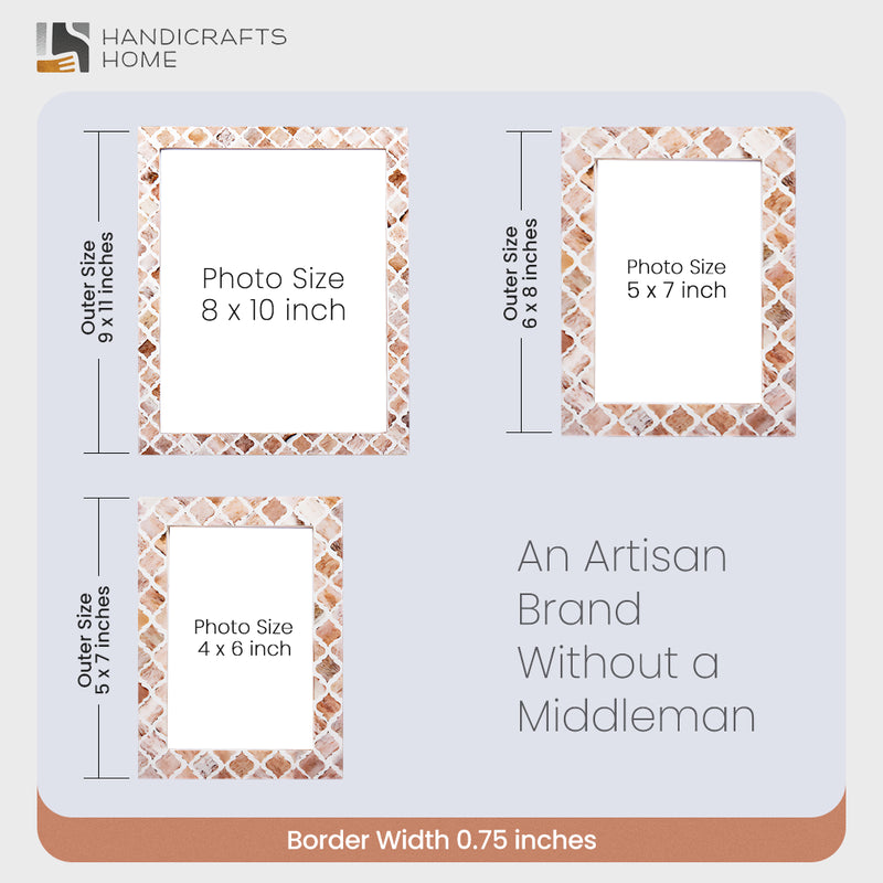 Size Chart for Picture Frame Moroccan Pattern Collection Bone & Resin Inlay Brown-3 Sizes