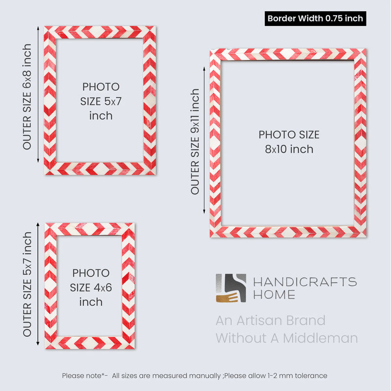 Size Chart for Picture Frame Mosaic Chevron Collection Resin Inlay Red White 3 Sizes