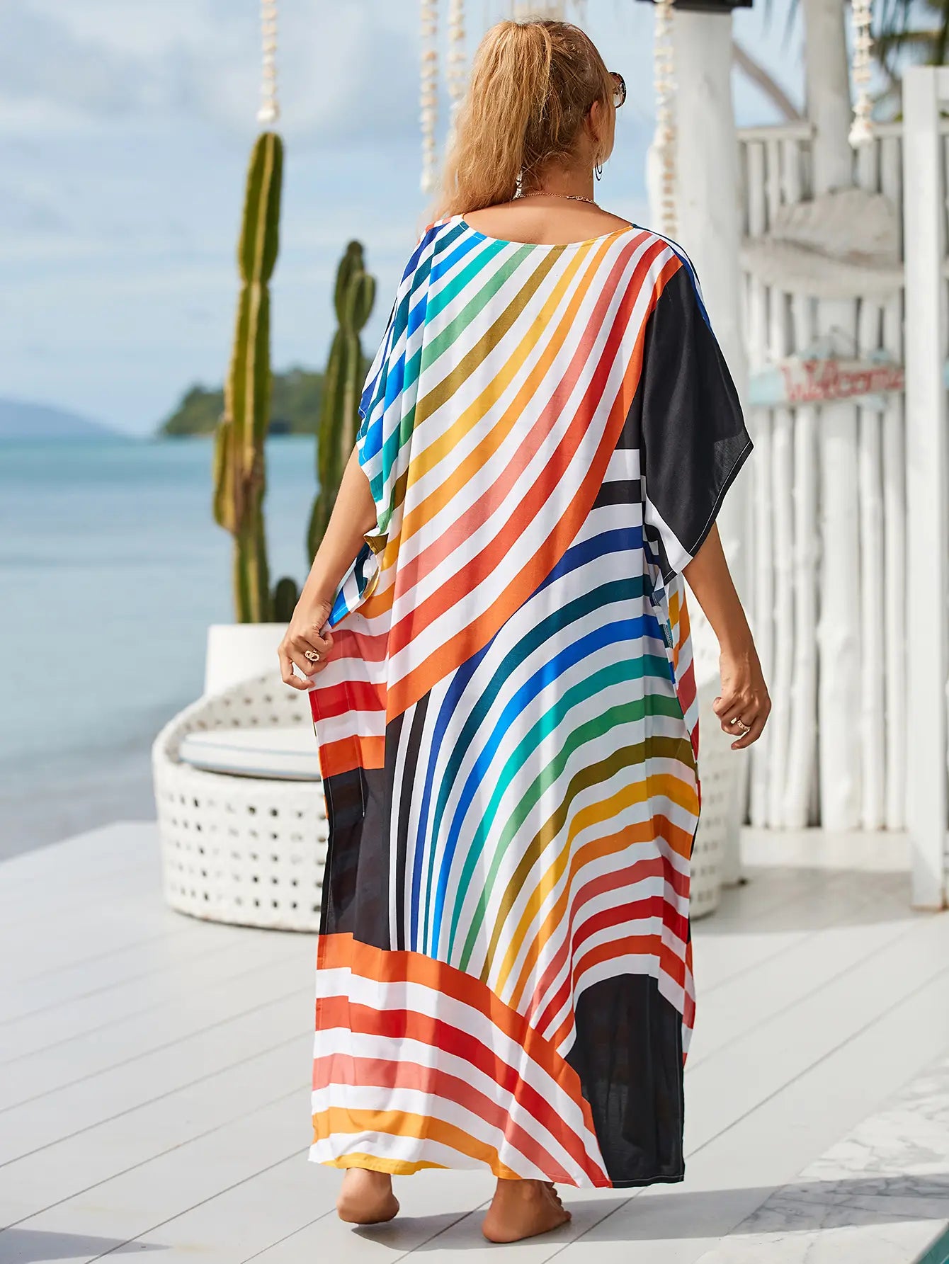 tropical kaftan summer dresses multicolor stripes s 3xl