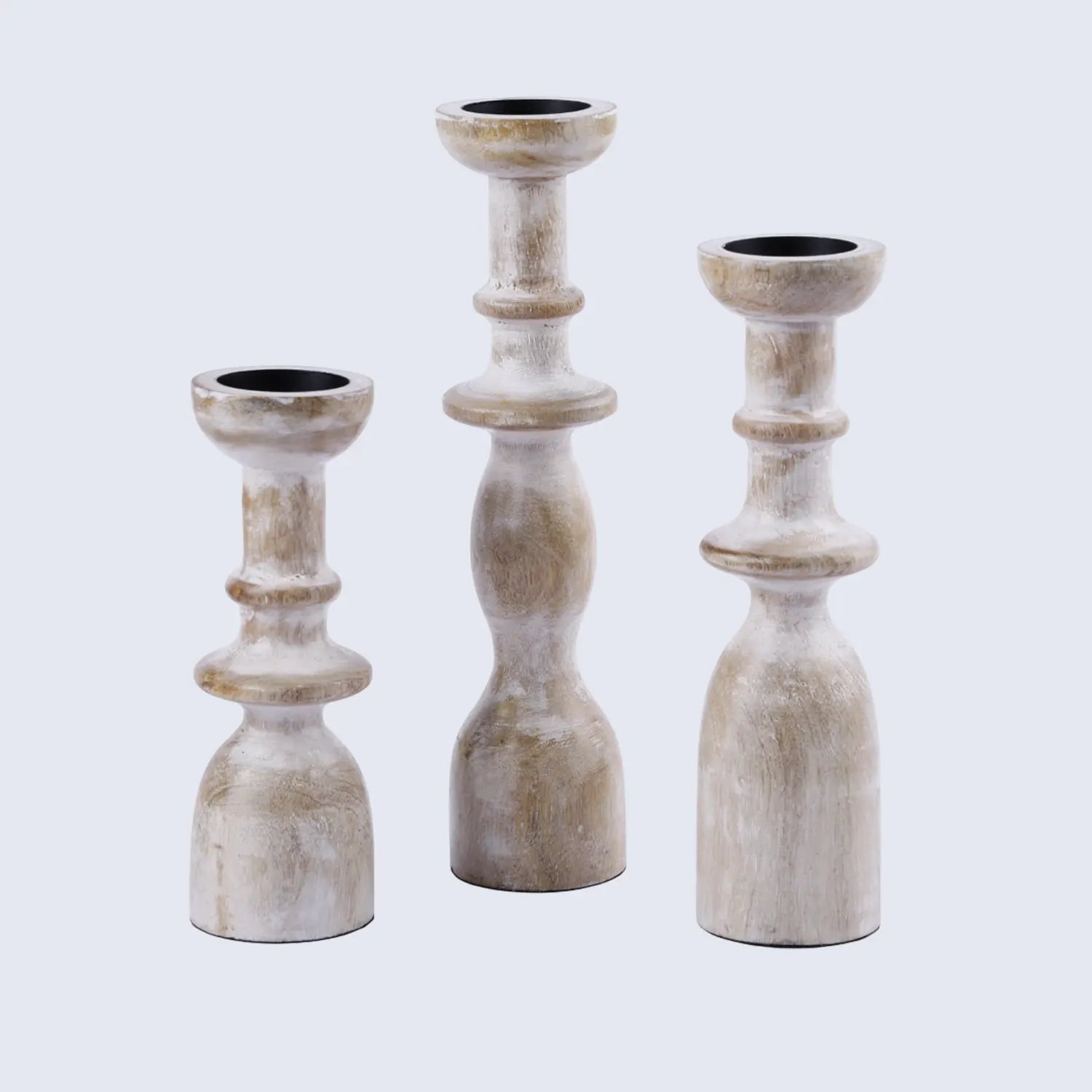 wooden pillar candle holders set of 3 antique white decor