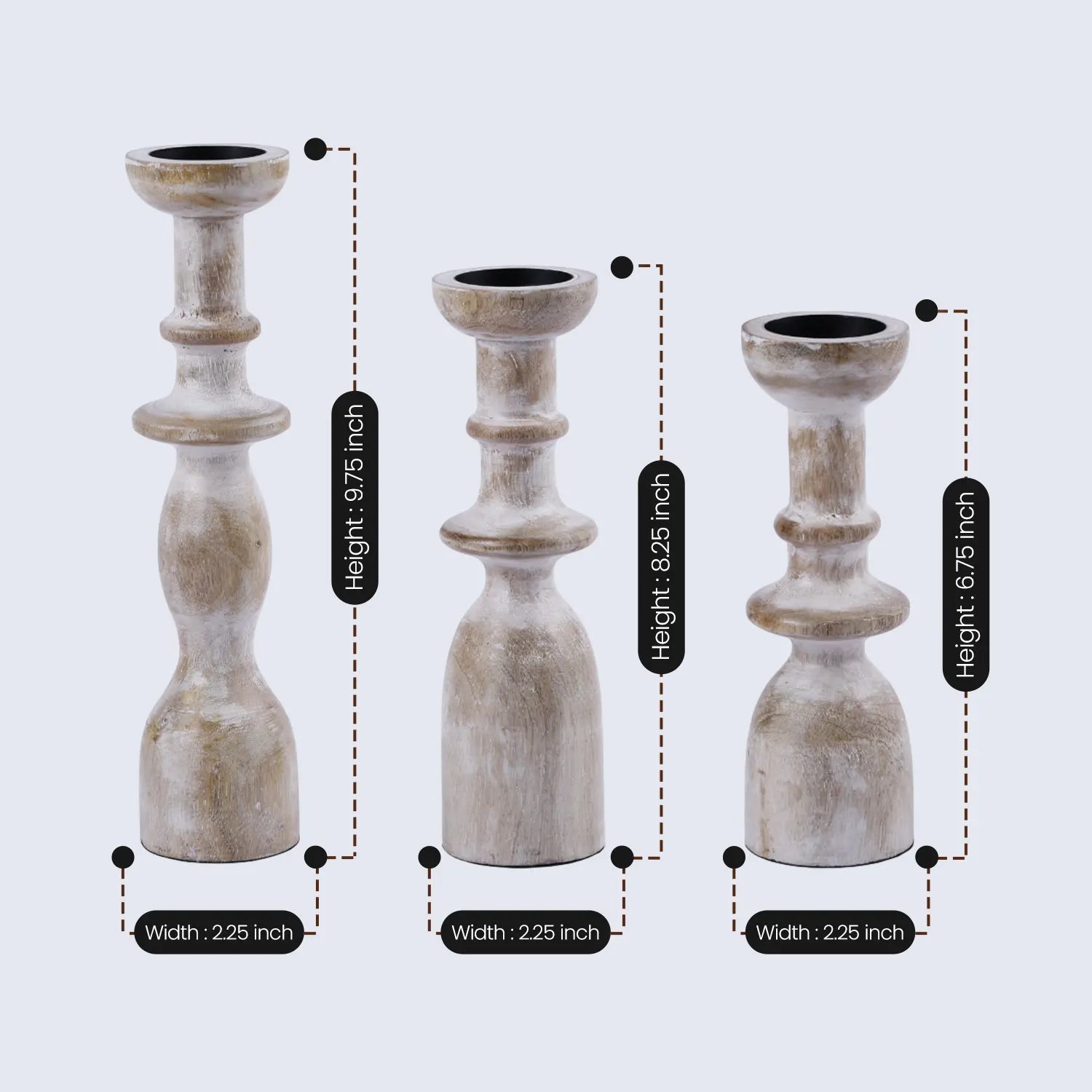 wooden pillar candle holders set of 3 antique white decor
