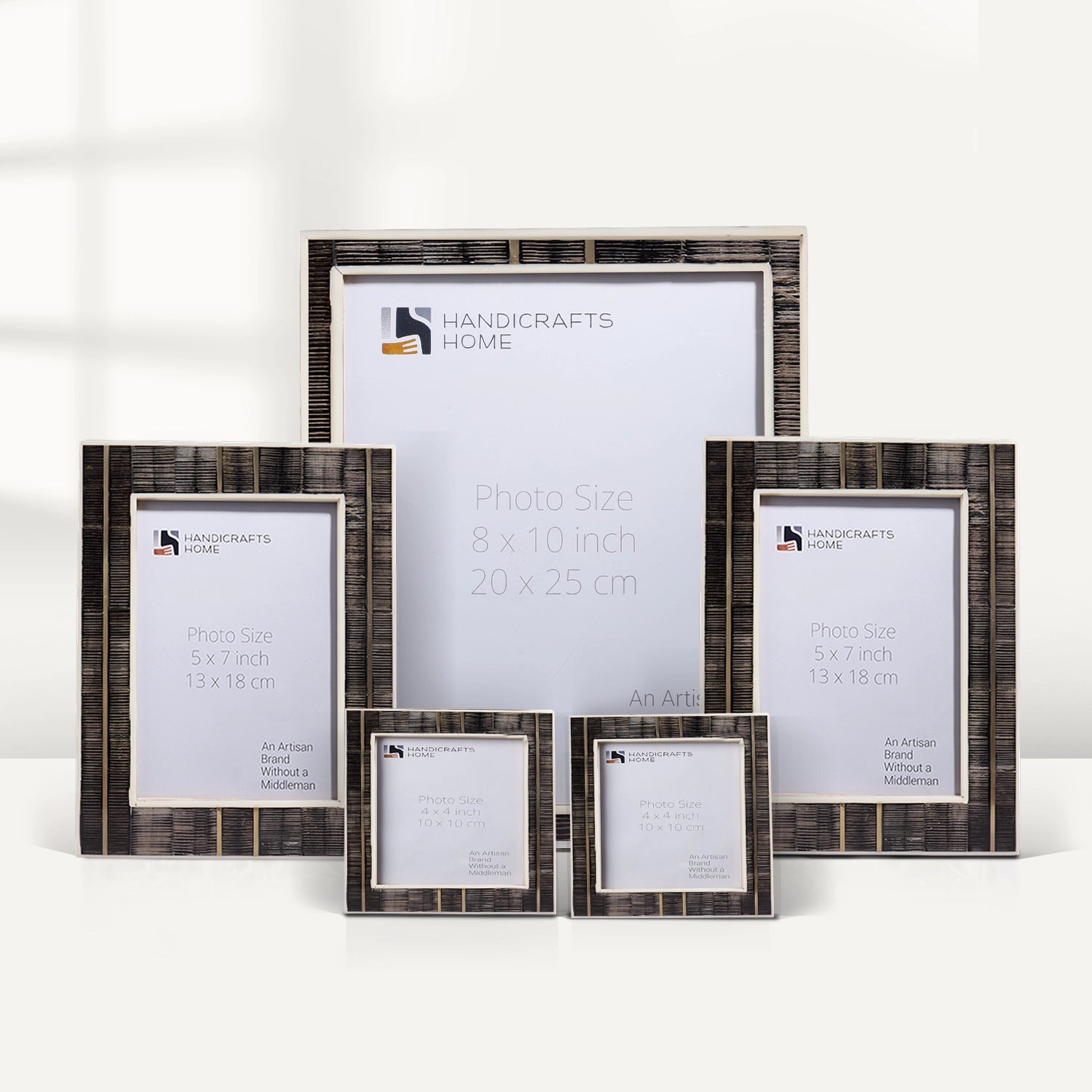 Brown Horn Inlay Picture Frame Set with Brass Stripe Detail ( 5 Pieces)
