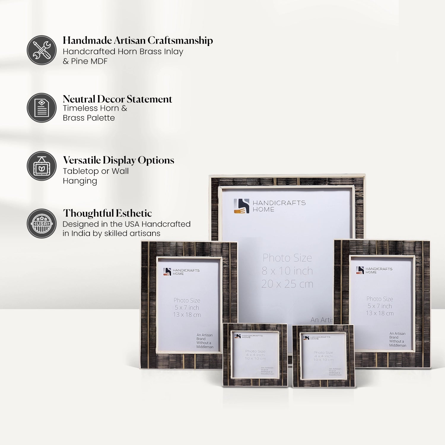 Brown Horn Inlay Picture Frame Set with Brass Stripe Detail ( 5 Pieces)