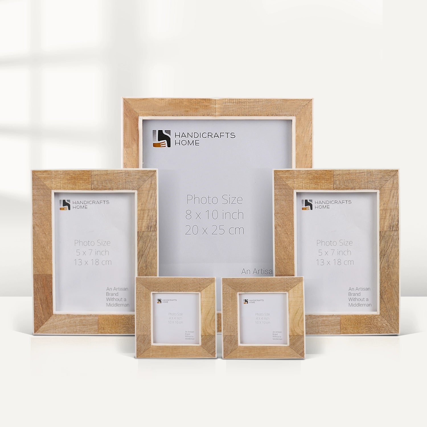 Natural Wood Picture Frame Set for Wall and Table Display (5-Pieces)
