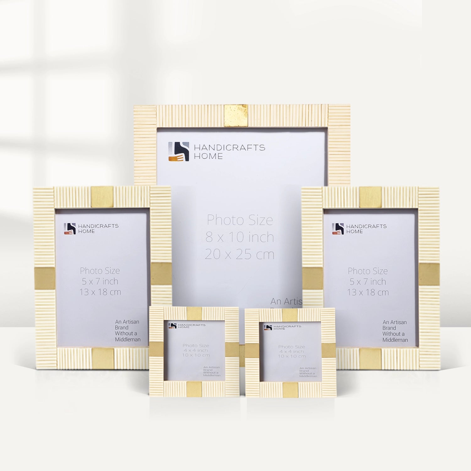 Soft ivory Resin Inlay Picture Frame Set with Brass Accent ( 5 Pieces)