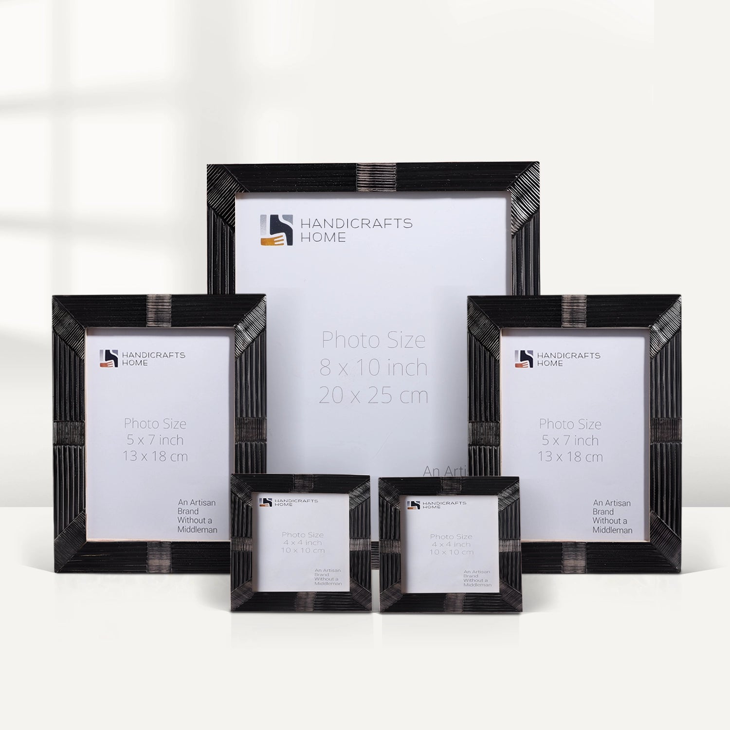 Black Horn Inlay Picture Frame Set – Textured Finish Decor ( 5 Pieces)