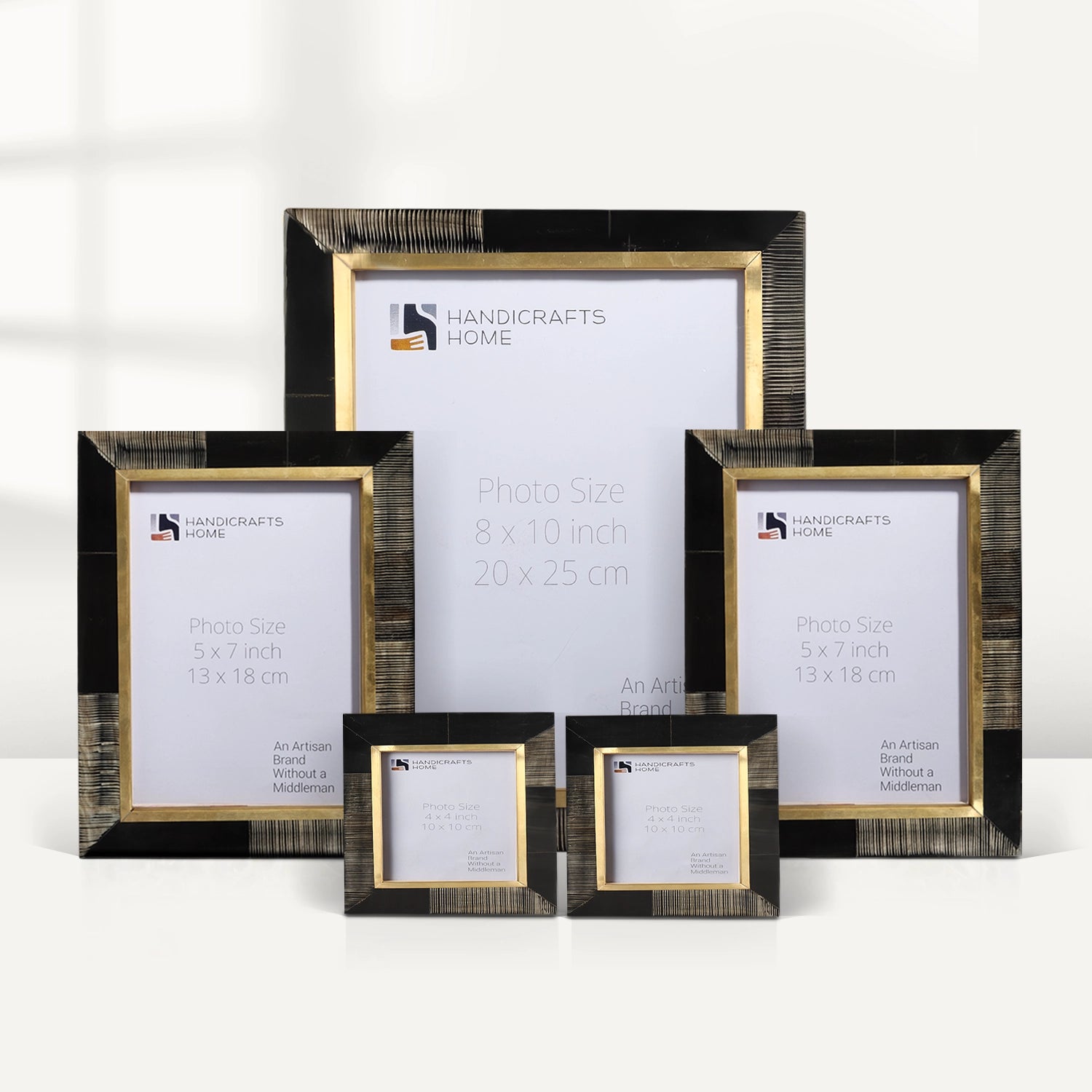 Horn Inlay Picture Frame Set with Brass Border Decor ( 5 Pieces)