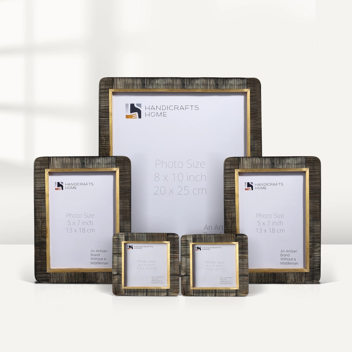 Brown Horn Inlay Picture Frame Set with Brass Inner Border ( 5 Pieces)