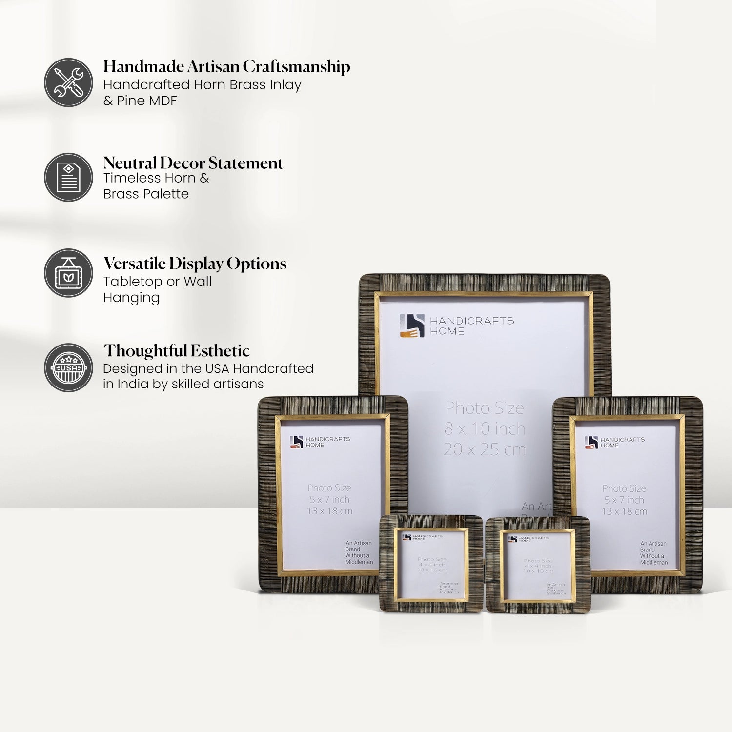 Brown Horn Inlay Picture Frame Set with Brass Inner Border ( 5 Pieces)