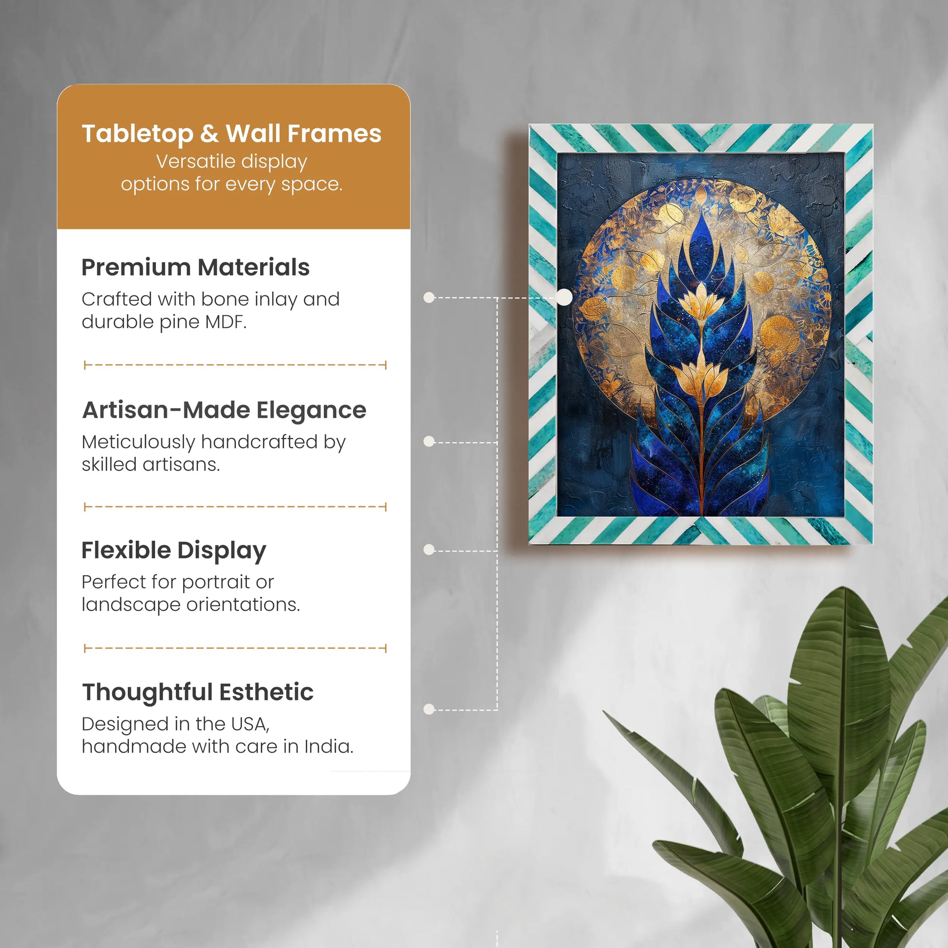 Poster Frames Chevron Collection Bone Inlay, Green, 6 Sizes